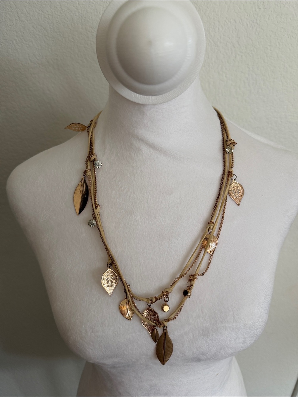Delicate Gold-Tone Multi-Strand Leaf Charm Necklace